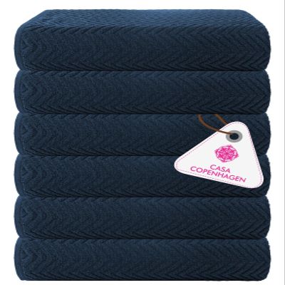 Casa Copenhagen 6-Piece Small Bath Towel Gift Set, Navy Blue, 600 g/m²