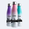 Gravur-Max Personalized Stainless Steel Water Bottle 500 ml, Double-Wall Insulated Thermos Bottle, Keeps Drinks Warm for 13 Hours and Cold for 24 Hours, Leakproof, with Dren Skyline and Custom Name, White/Pink view 2