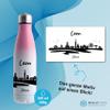 Gravur-Max Personalized Stainless Steel Water Bottle 500 ml, Double-Wall Insulated Thermos Bottle, Keeps Drinks Warm for 13 Hours and Cold for 24 Hours, Leakproof, with Dren Skyline and Custom Name, White/Pink view 4