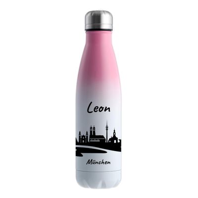 Gravur-Max Personalized Stainless Steel Water Bottle, 500 ml, White/Pink
