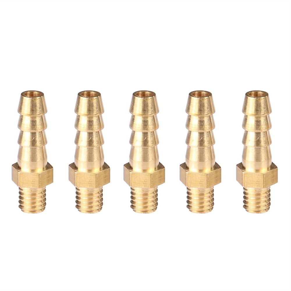 5-Piece Brass Tube Adapter Set, Hose Barb to Metric Male Thread, M3–M10