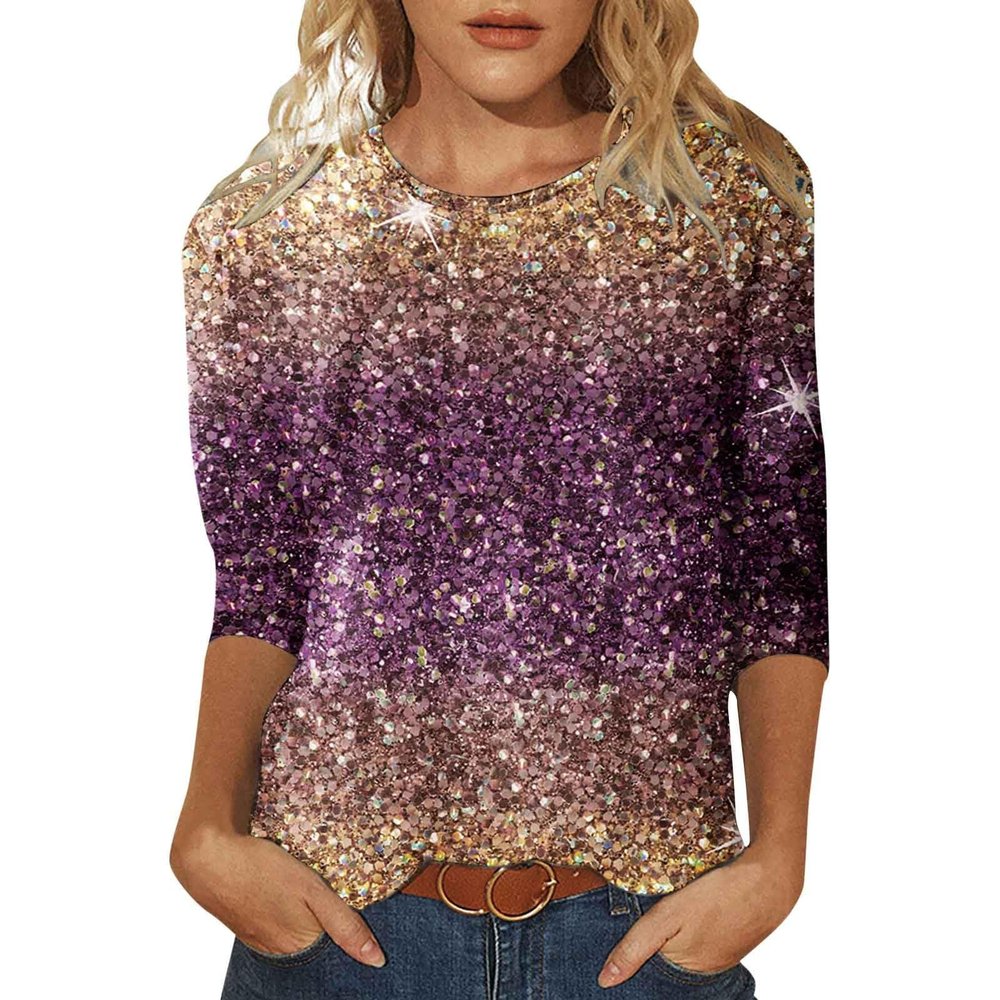 Women's New Year's Eve Glitter Sequin Tunic Top, Purple, L