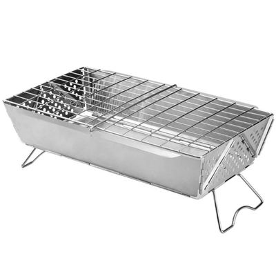 Gettimore Folding Stainless Steel Campfire and Charcoal Grill for Outdoor Camping, Beach, Picnics, or Backyard Cooking, Portable Quick-Assembly, Silver
