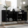 FGXHHS Modern Kitchen Sideboard with 4 Doors, Adjustable Shelves (3 Positions), Black Wood Cabinet, Gold-Tone Metal Legs, 120 x 30 x 80 cm view 3