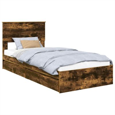 vidaXL Storage Bed Smoked Oak 75 x 190 cm Engineered Wood