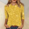 Women's New Year's Eve Outfit, Glitter Top, Festive Elegant Sequin Blouse Shirt, Carnival Glitter Tunic Top, Yellow, XXL view 2