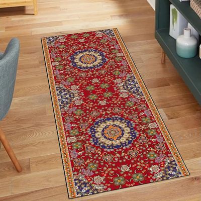 QQrunner Vintage Non-Slip Runner Rug, Red, 70 x 220 cm