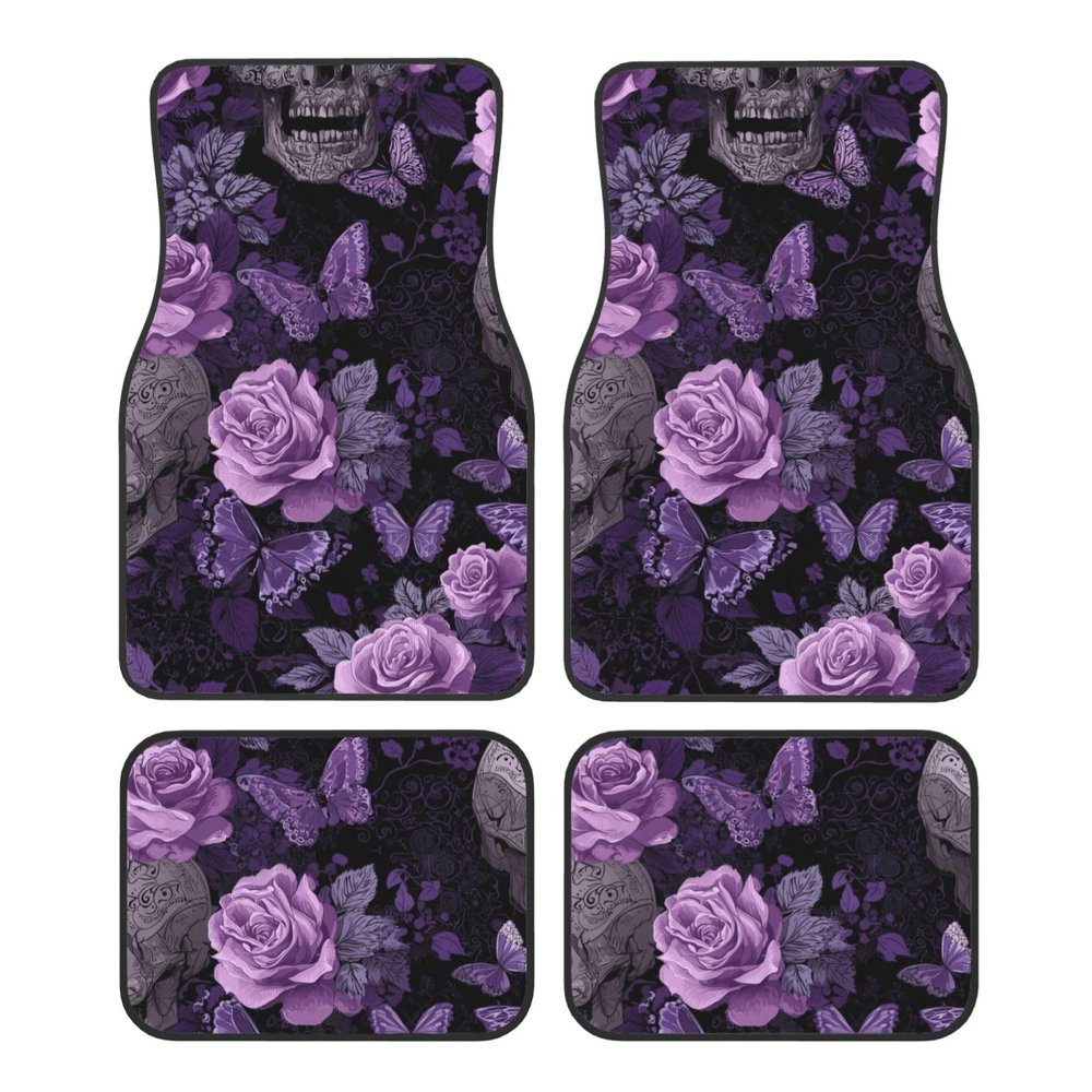 Mexpekil Gothic Skull Butterfly Car Floor Mats, 4-Piece Universal Set