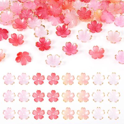 Craftora 60-Piece Pink Sakura Flower Acrylic Beads, Spacers & End Caps