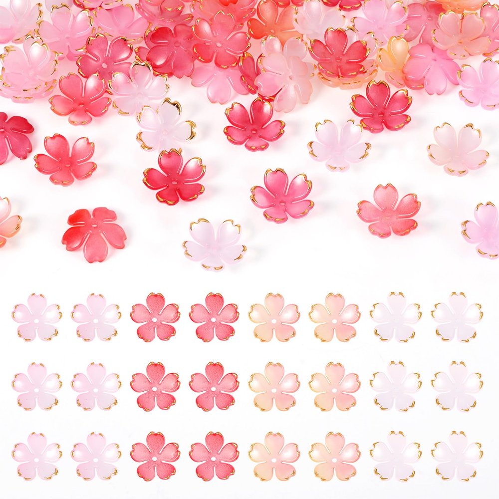 Craftora 60-Piece Pink Sakura Flower Acrylic Beads, Spacers & End Caps