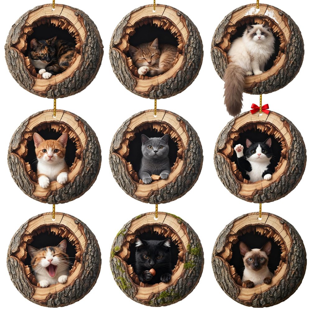 Animal Christmas Ornament, 2D Flat Acrylic Woodland Animal Decoration for Christmas Trees, Hanging Gift (9pcsC)