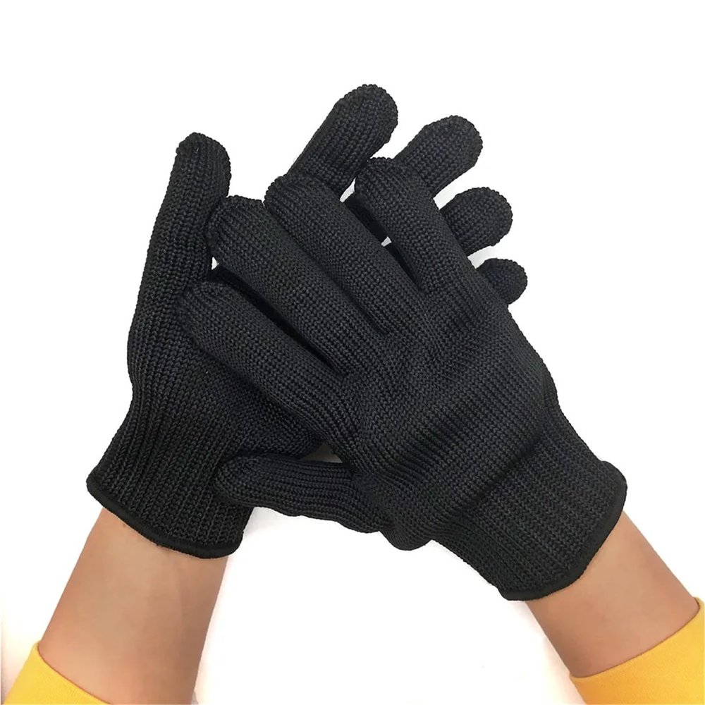 HEALBYBLE 1 Pair Black Steel Wire Mesh Cut-Resistant Gloves, Size L