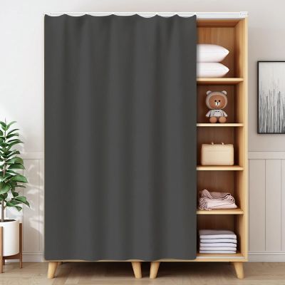 Self-Adhesive Sliding Cabinet Curtain with Track, Soft Flannel, Dustproof Privacy Curtain, Dark Gray, 200 x 110 cm