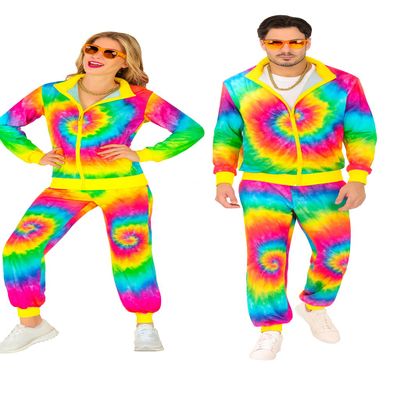 TrendandStylez 80s/90s Tracksuit Costume, 25 Loud Designs, Comic, Leopard & Neon, Unisex, for Carnival & Theme Parties (Rainbow, XL)