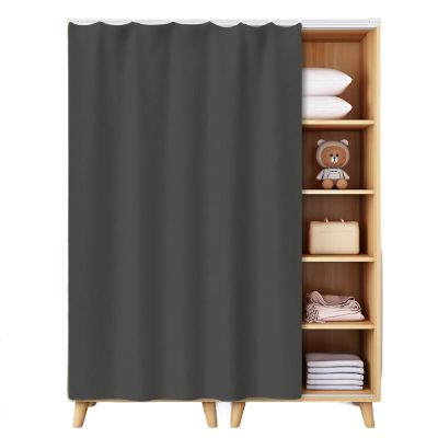 Self-Adhesive Sliding Cabinet Curtain with Track, Washable Flannel Privacy Screen, Dark Gray, 80 x 140 cm