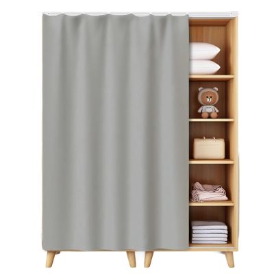 Self-Adhesive Sliding Cabinet Curtain with Track, Washable Flannel Privacy Panel, Light Gray, 60 x 150 cm