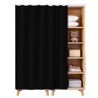 Self-Adhesive Sliding Wardrobe Curtain with Track, Washable Flannel Privacy Screen, Black, 100 x 90 cm