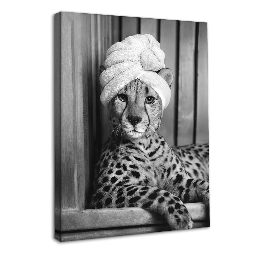 Dazzlewall Funny Leopard Wall Art, Leopard in Bathtub Print, Black-and-White Animal Poster with Frame, 12 x 16 in
