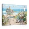 Dazzlewall Beach Canvas Wall Art for Bathroom, Coastal Bicycle Ocean Seascape, Teal Aqua Blue, Framed 12 x 16 in view 1
