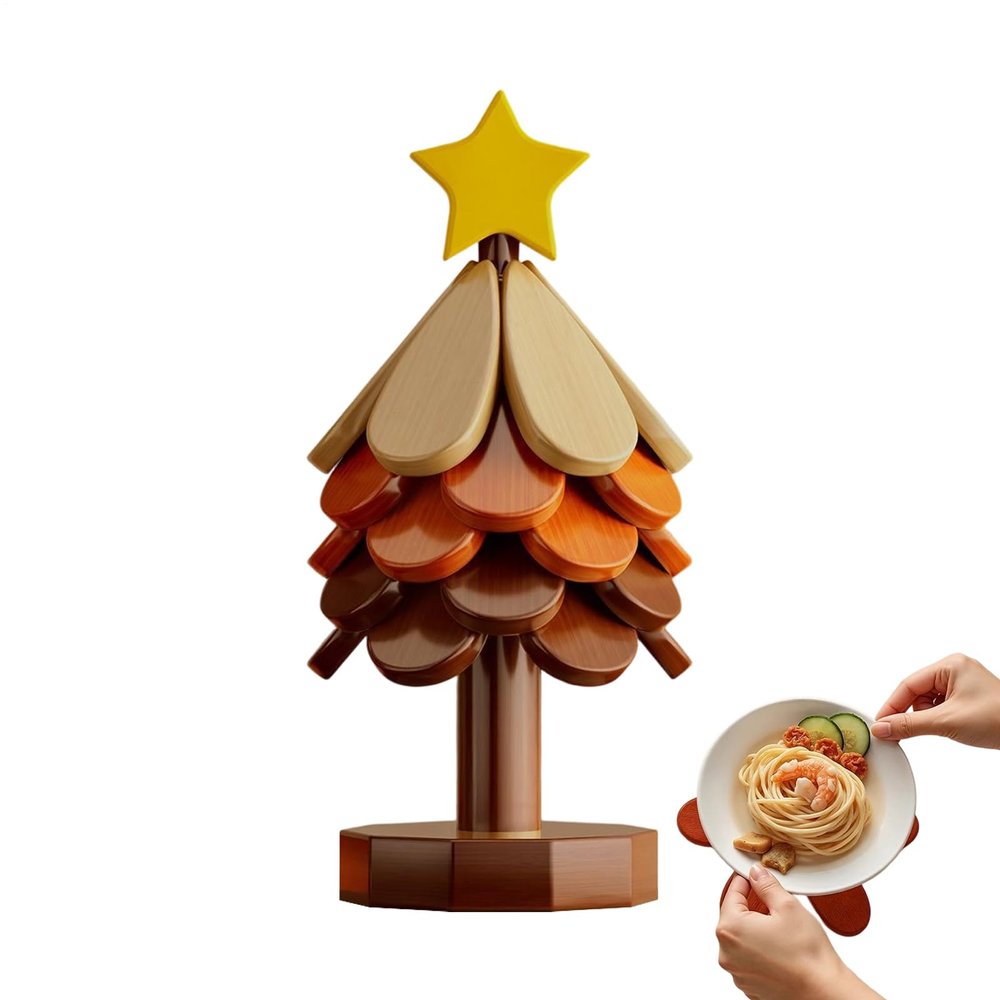 Wooden Christmas Tree Trivet Set