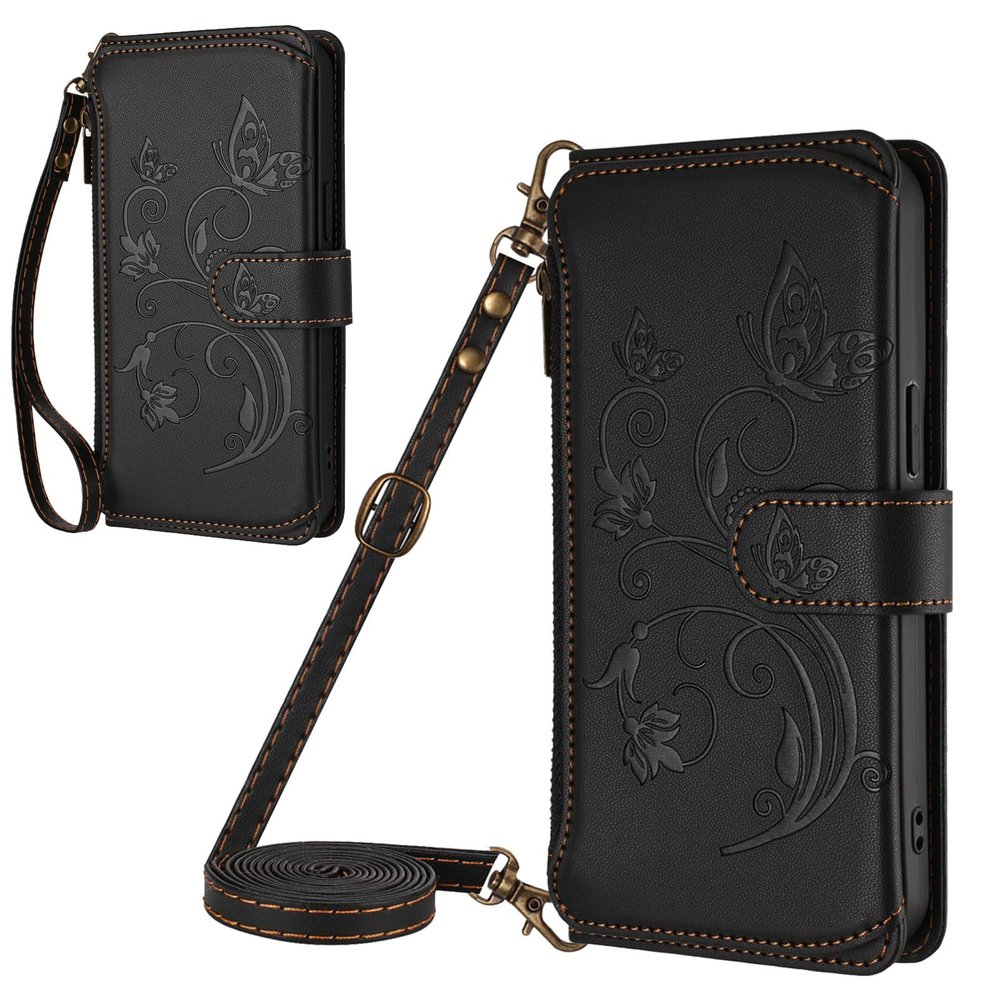 Zipper Wallet Case for Oukitel C61 with Wristlet, Magnetic Closure and Kickstand