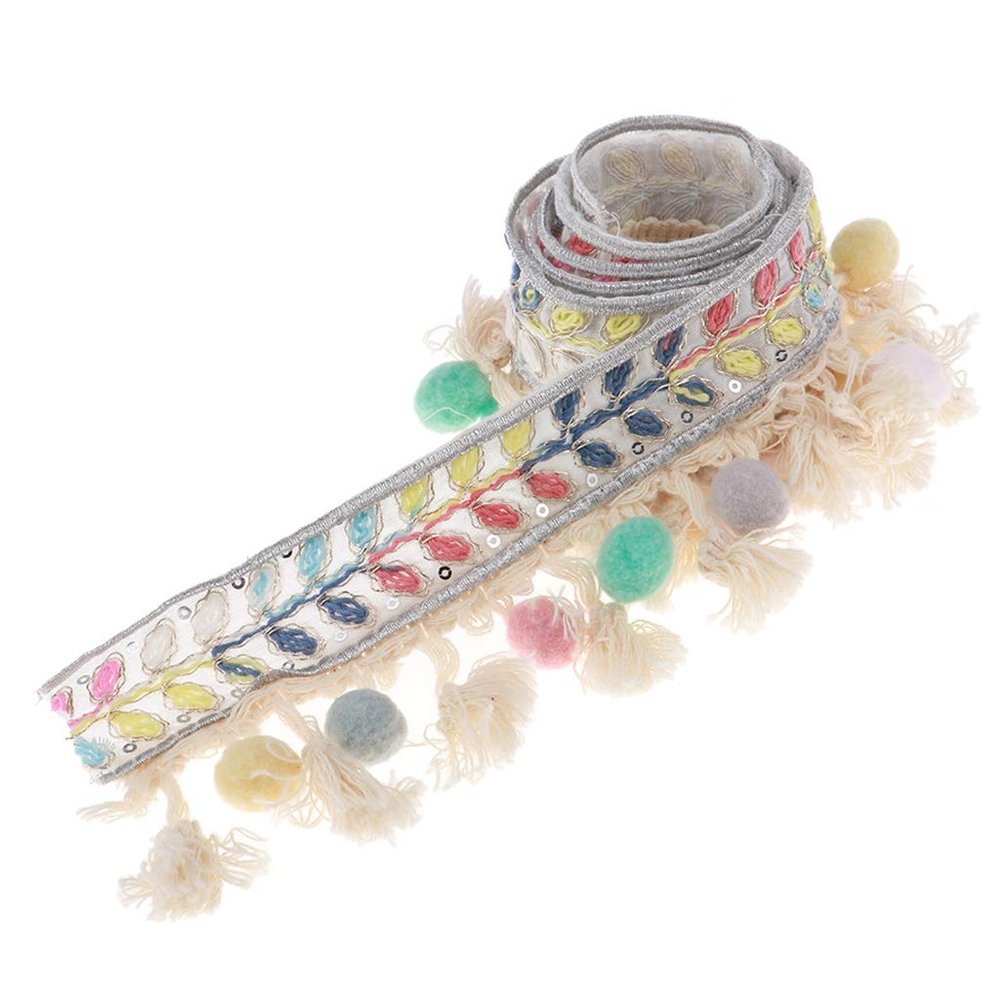 1 Pc Elegant Beaded Tassel Trim, 1 Yard Pom-Pom Ball Braided Trim