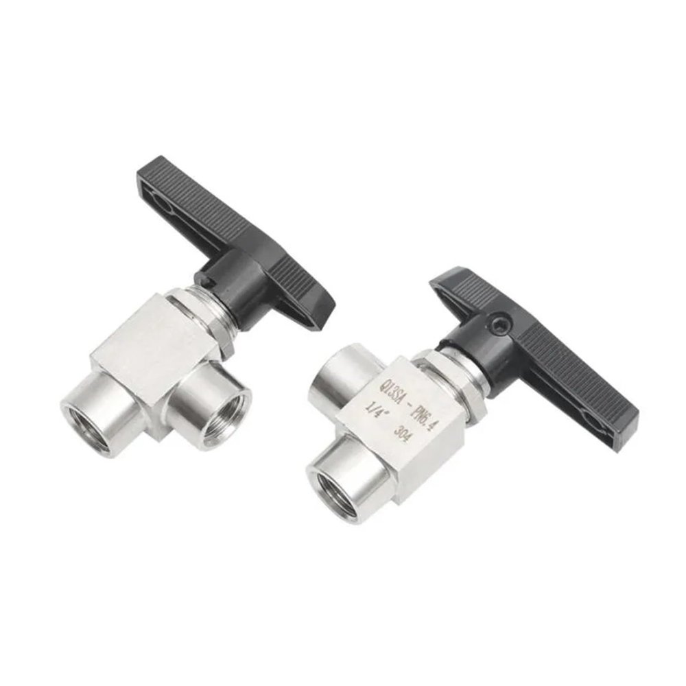 EKFBQBGW 1/8", 1/4", 3/8", 1/2" Female-Thread 304 Stainless Steel Right-Angle 2-Way High-Pressure Ball Valve (1/4")