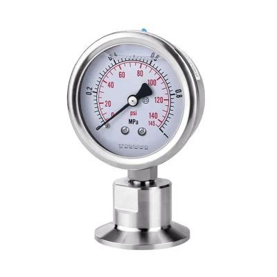 VWWJCCRO 1.5" Tri-Clamp Pressure Gauge, 304 Stainless Steel, Bottom Mount, 50.5 mm Ferrule OD, 0–0.4 MPa, Barb Fittings