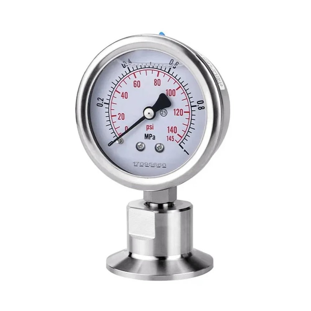 VWWJCCRO 1.5" Tri-Clamp Pressure Gauge, 304 Stainless Steel, Bottom Mount, 50.5 mm Ferrule OD, 0–0.4 MPa, Barb Fittings