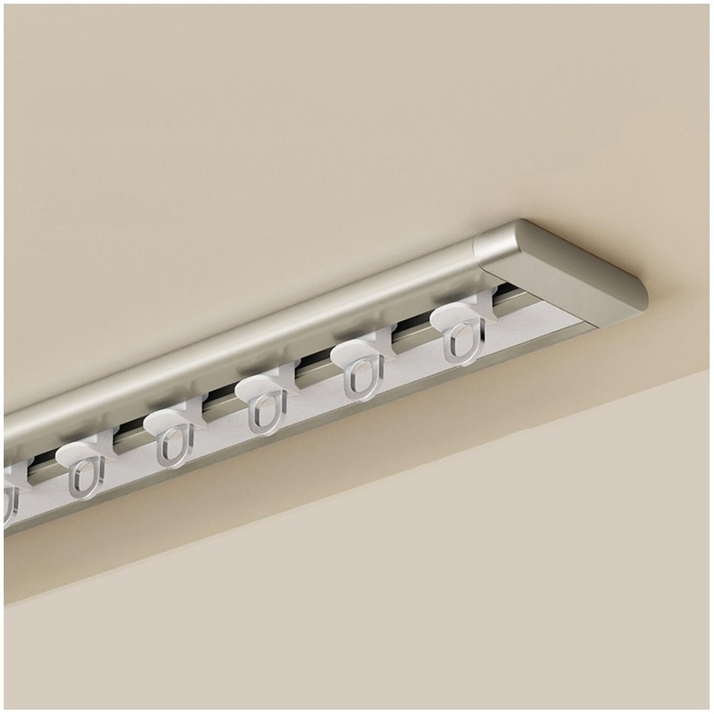 Ultra-Flat Aluminum Single-Track Curtain Rail, 4.7 m, Champagne, Ceiling Mount
