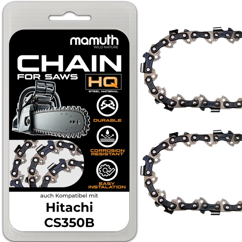 2-Pack Chainsaw Chains, 35 cm, 1.3 mm, 3/8 in, 52 Drive Links, for Hitachi CS350B