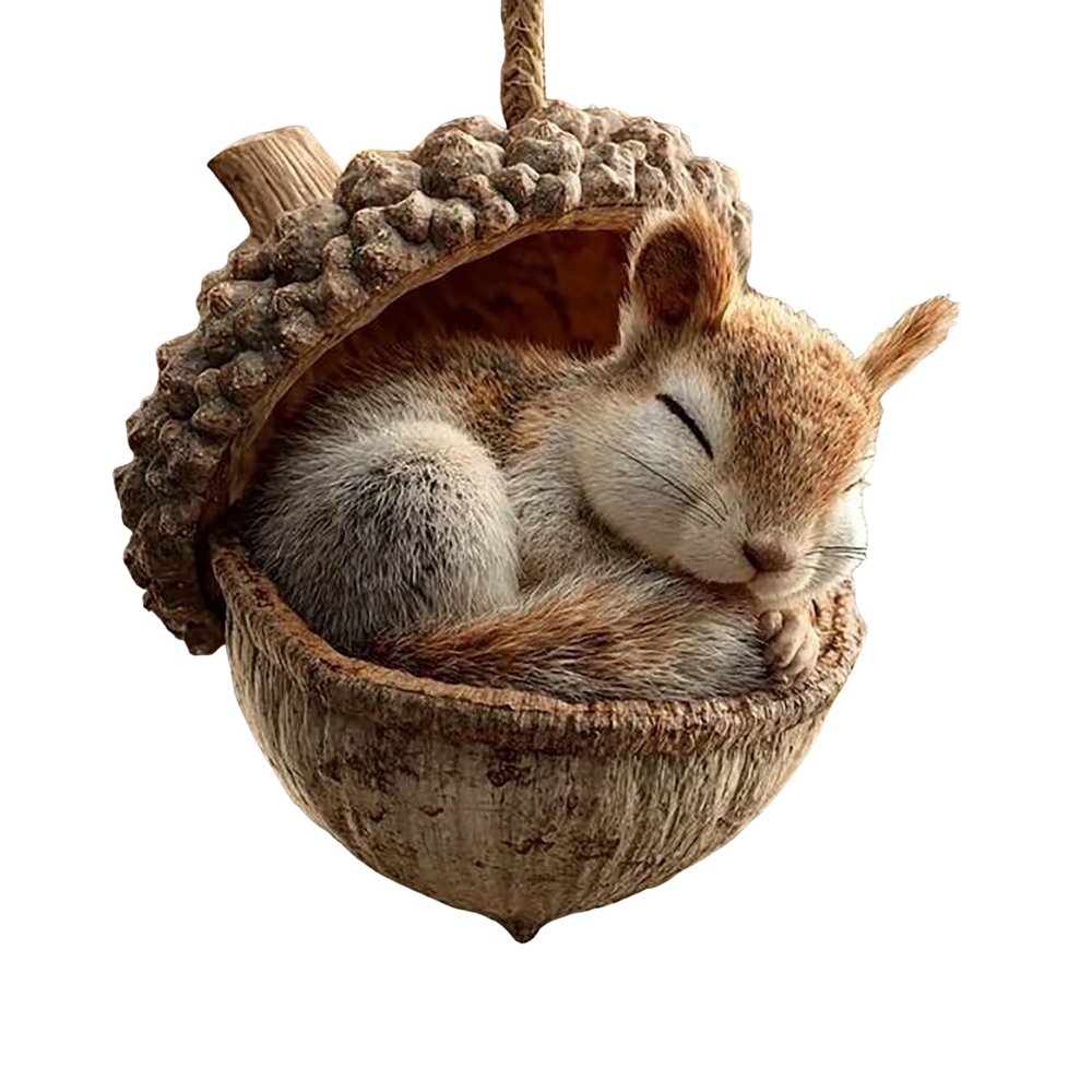 Christmas Tree Ornaments with Forest Animal Motifs and Acorns