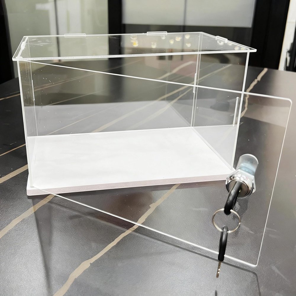 Vibeo Lockable Acrylic Display Case with Key and Door, 25 × 25 × 35 cm (10 × 10 × 14 in)