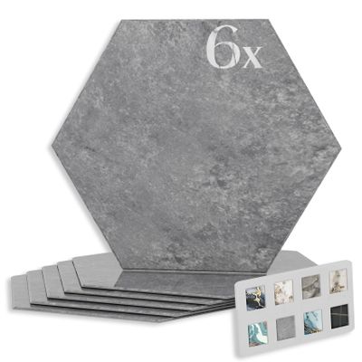 HEXIM Marble-Look SPC Hexagon Wall Tiles, 6-Piece Set, 25 x 21.5 cm, Gray-White Granite Decor (8235)
