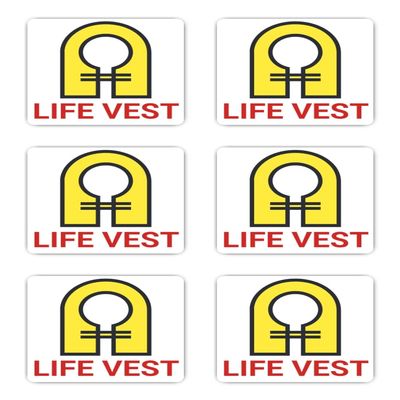 Laminated Stickers: 50 mm, 6-Pack - Life Vest Safety Symbol for Cockpit, Cabin & Flight School