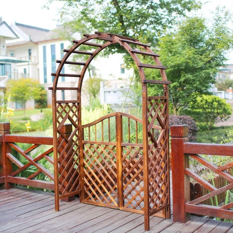 Weather-Resistant Wooden Garden Arch Trellis for Climbing Plants