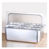 Space-Saving Stainless Steel Buffet Serving Tray with Roll-Top Cover, 8-Compartment Spice Dispenser and Ice Cube Container view 1