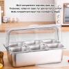Space-Saving Stainless Steel Buffet Serving Tray with Roll-Top Cover, 8-Compartment Spice Dispenser and Ice Cube Container view 3