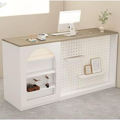 Reception Desk with Lockable Drawer and Pegboard