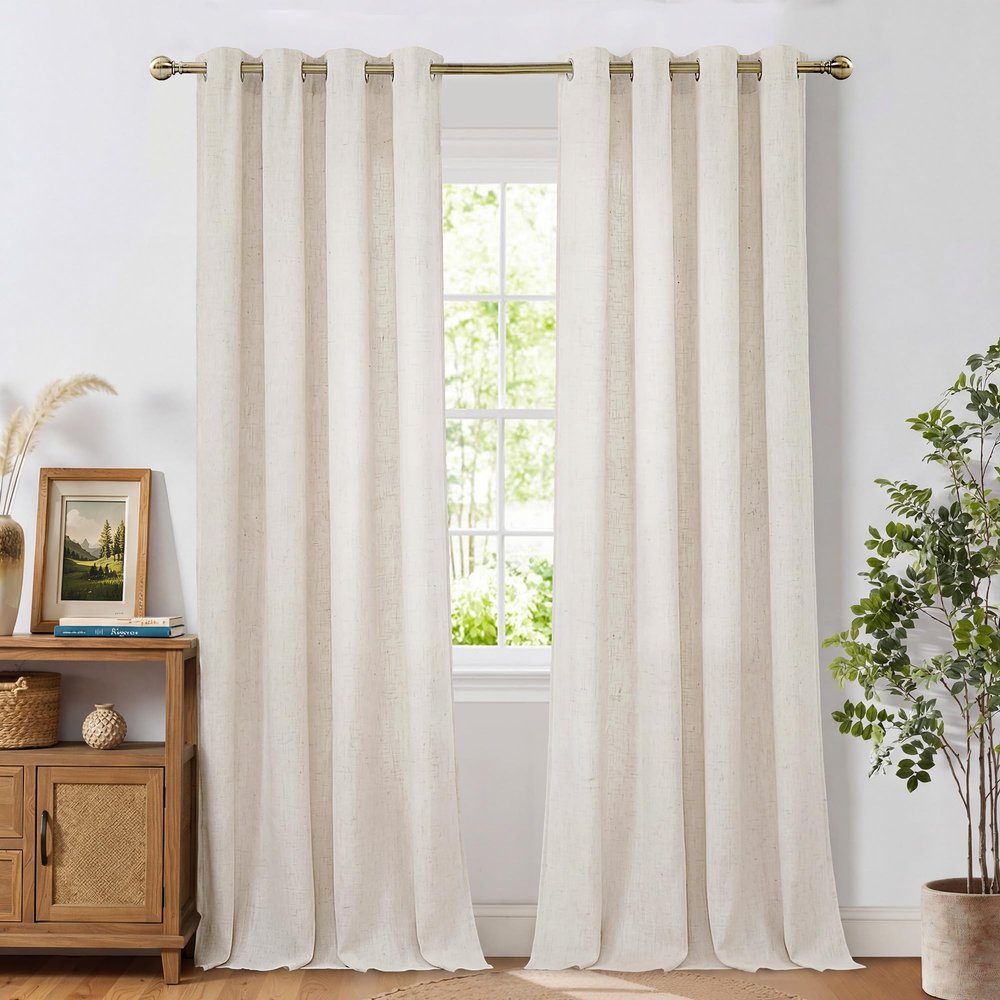 PONY DANCE Linen Curtains, 300 cm, Living Room, Semi-Sheer