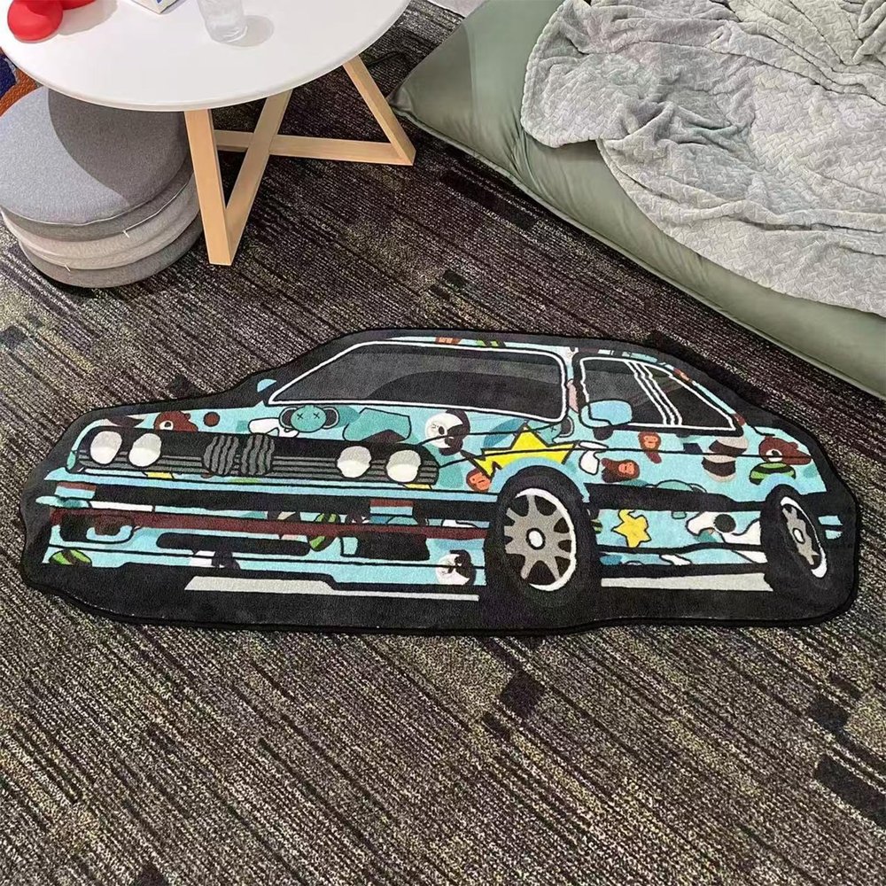 Car-Shaped Shaggy Rug for Bedroom, Living Room, Hallway or Bathroom