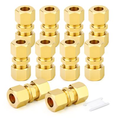 TAISHER 10-Pack Brass Compression Tube Fittings, 6 mm OD x 6 mm OD Straight Adapter