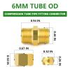 TAISHER 10-Pack Brass Compression Tube Fittings, 6 mm OD x 6 mm OD Straight Adapter view 2