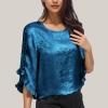Guhmomh Women's Sequin Shirt, 3/4-Sleeve Party Top, Blue, L view 2