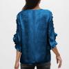 Guhmomh Women's Sequin Shirt, 3/4-Sleeve Party Top, Blue, L view 4