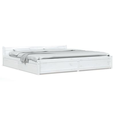 Refined White Solid Pine Bed with Drawers, 180 x 200 cm