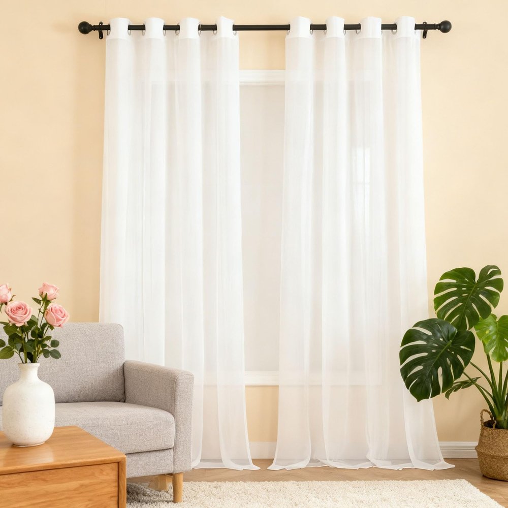 WUXXIANG Sheer Voile Curtain 250 x 98 cm, Semi-Transparent, White