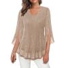 Guhmomh Women's Beige Sequin Shirt, 3/4 Sleeve, XL view 1