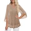 Guhmomh Women's Beige Sequin Shirt, 3/4 Sleeve, XL view 2