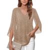 Guhmomh Women's Beige Sequin Shirt, 3/4 Sleeve, XL view 4